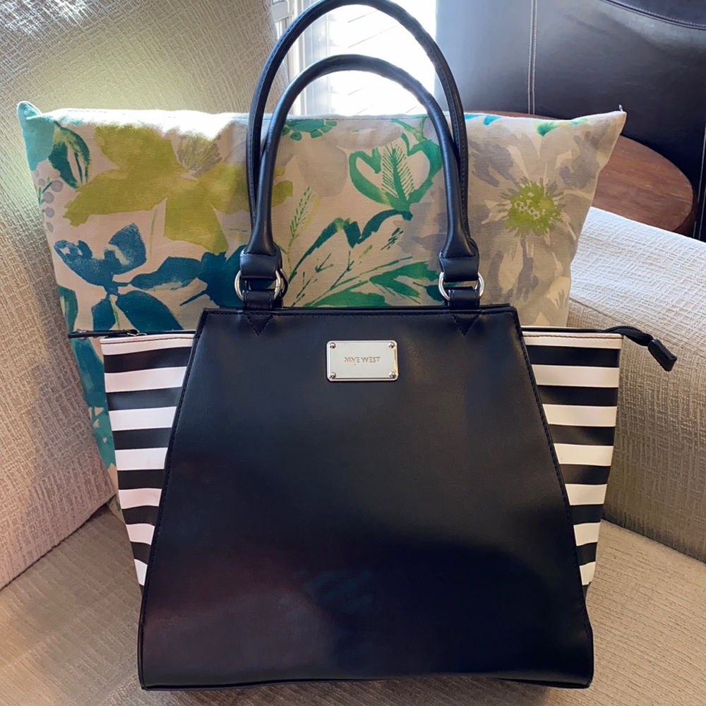 Nine West Black with White Stripes Medium Tote Purse